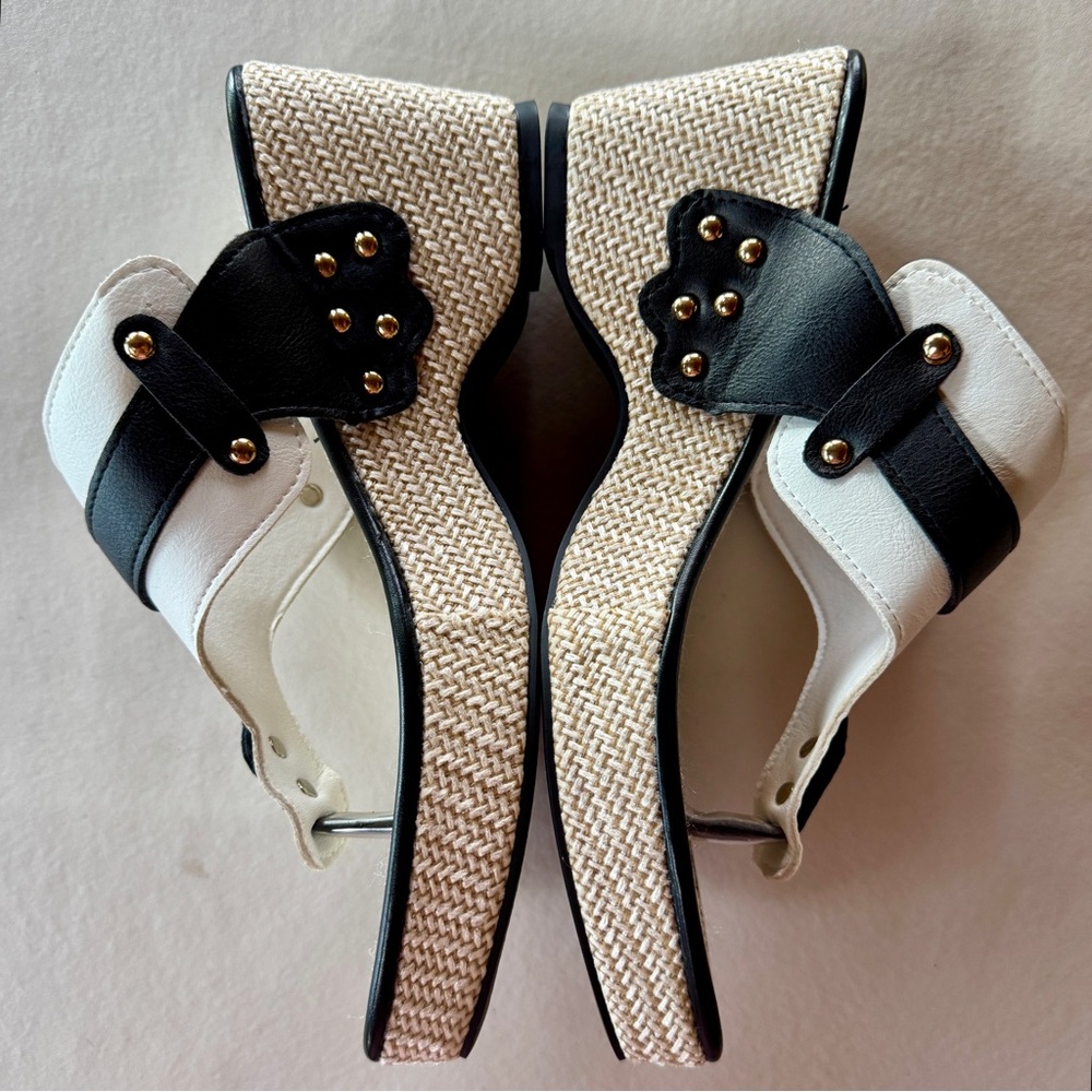 NWT Platform Thong Sandals White Black Adjustable (40) - Picture 9 of 17